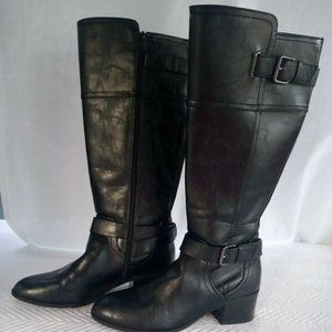 Black Faux Leather Knee High Wide Calf Stretchy